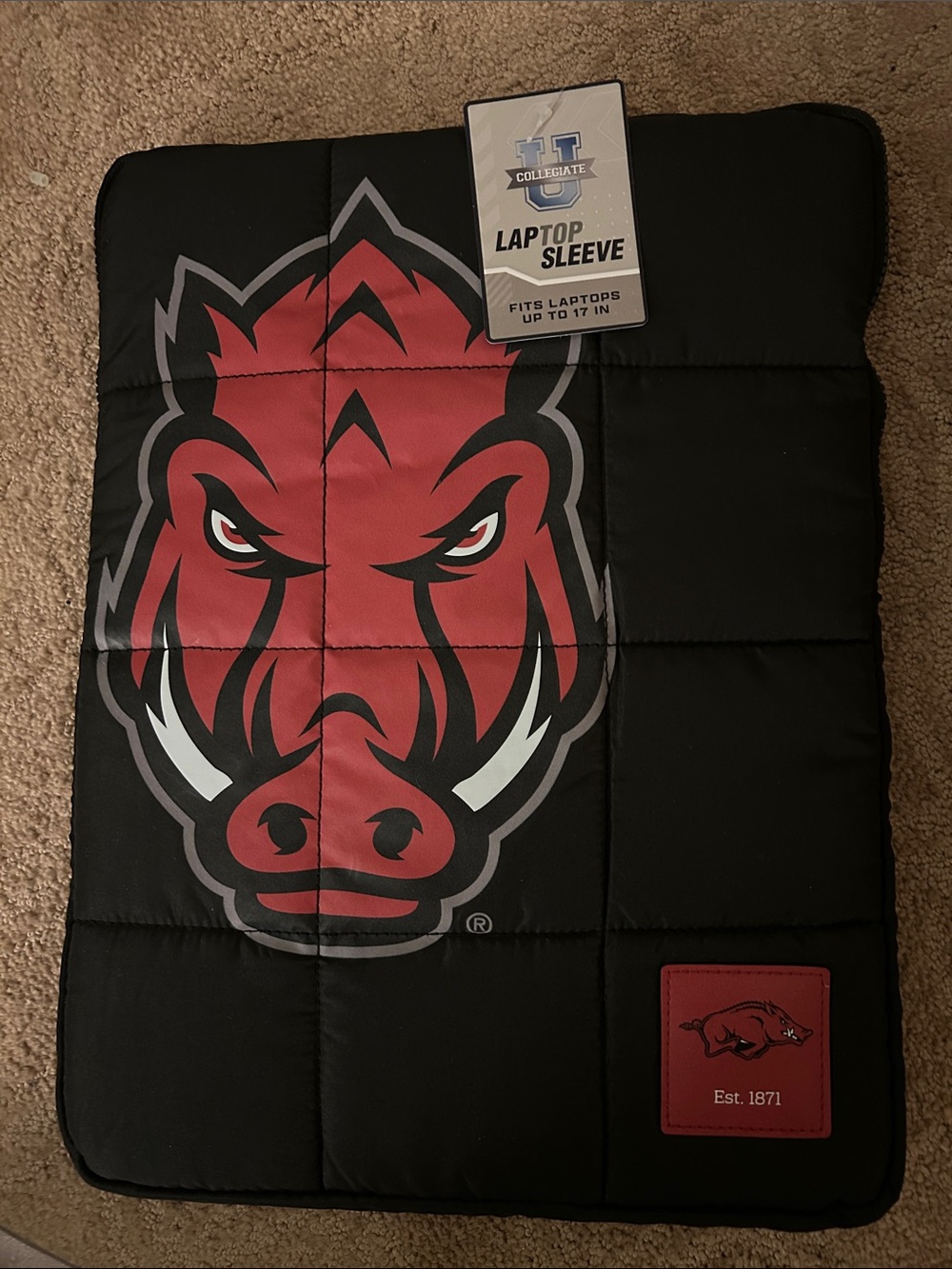 Collegiate Black & Red Padded Laptop Sleeve - Razorback Logo